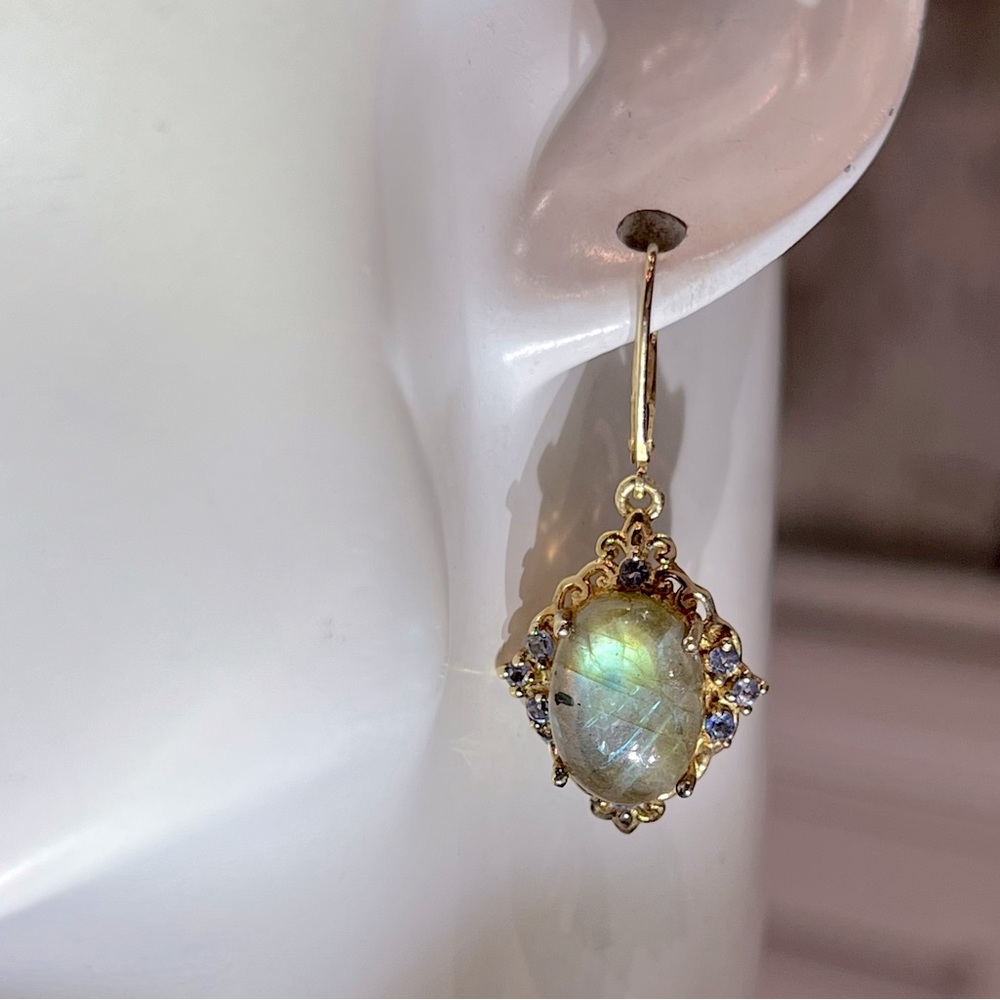 Malagasy Labradorite Catalina Iolite YG Sterling Silver Lever Back Earri… - Picture 11 of 15